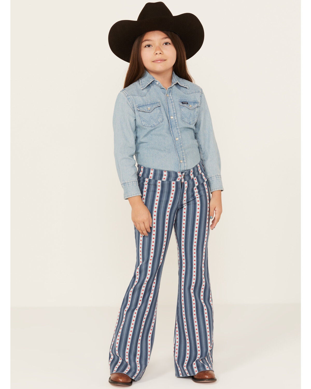 Rock & Roll Denim Americana Striped Flare Jeans, Navy, hi-res