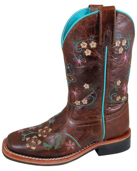 Image #1 - Smoky Mountain Girls' Floralie Western Boots - Square Toe, Brown, hi-res