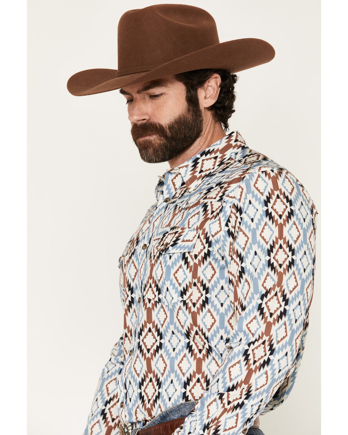 Image #2 - RANK 45&reg; Men's Warrior RODEOTEK&trade; Southwestern Print Long Sleeve Snap Western Shirt, Cream, hi-res