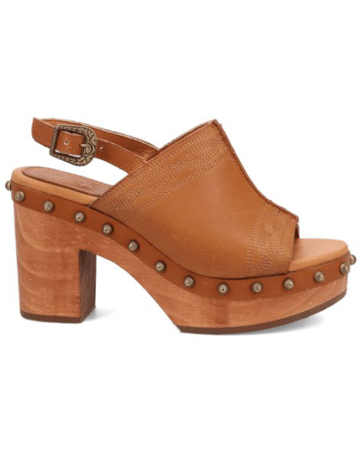 Image #2 - Dingo Women's Clover Wooden Sandals, Tan, hi-res