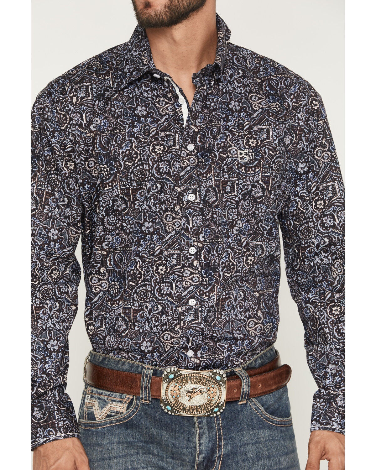 Image #3 - Rough Stock by Panhandle Men's Floral Print Long Sleeve Button-Down Stretch Western Shirt, Dark Brown, hi-res