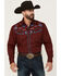 Image #1 - Rodeo Clothing Men's Embroidered Yoke Long Sleeve Snap Western Shirt, Burgundy, hi-res