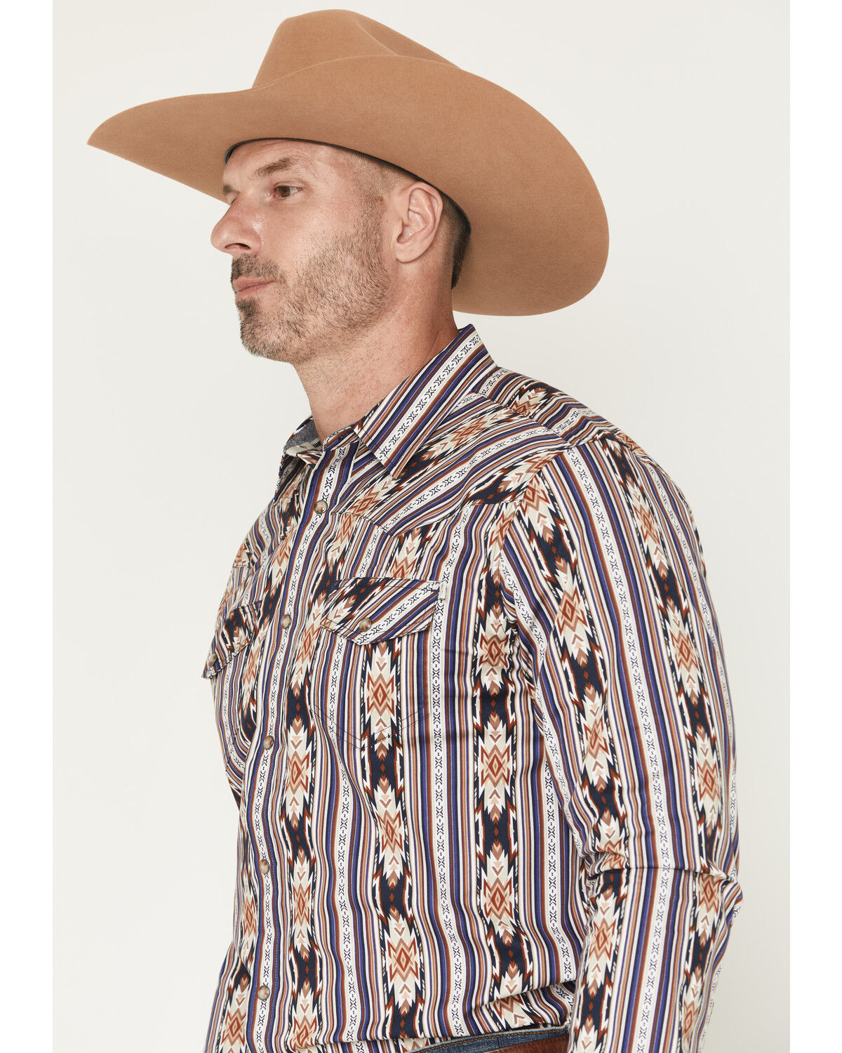 Image #2 - RANK 45® Men's White Mountain Southwestern Striped Print Long Sleeve Snap Stretch Western Shirt, Multi, hi-res