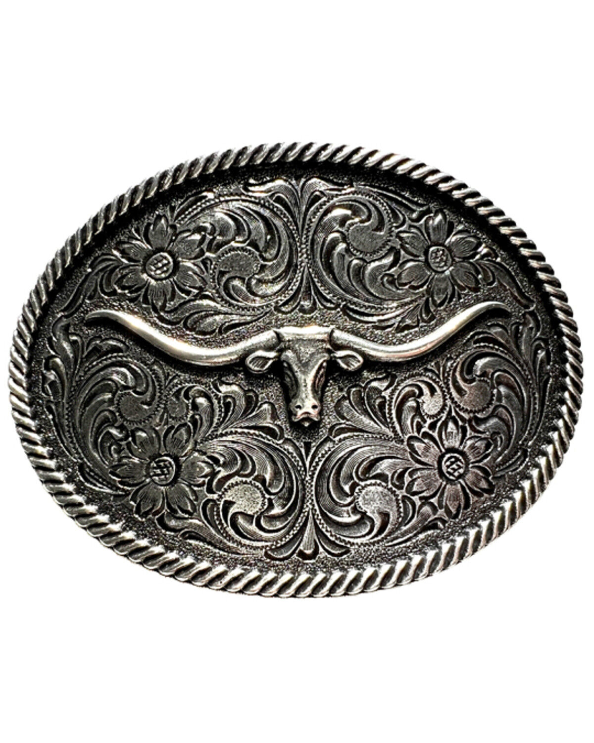 Image #1 - Boot Barn Longhorn Belt Buckle, Silver, hi-res
