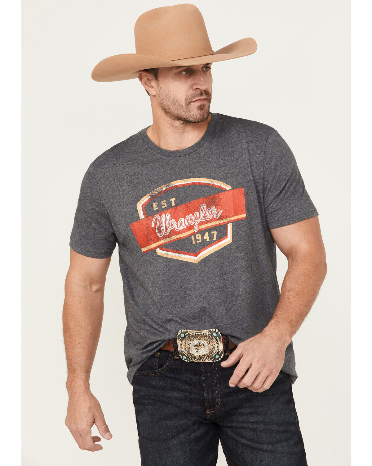 Image #1 - Wrangler Men's Rope Logo Short Sleeve Graphic T-Shirt, Heather Blue, hi-res