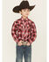 Image #1 - Roper Boys' Plaid Print Long Sleeve Pearl Snap Western Shirt, Red, hi-res