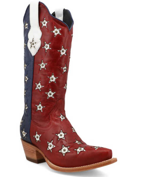 Black Star Women's Marfa Star Inlay Studded Western Boots - Snip Toe , Red/white/blue, hi-res