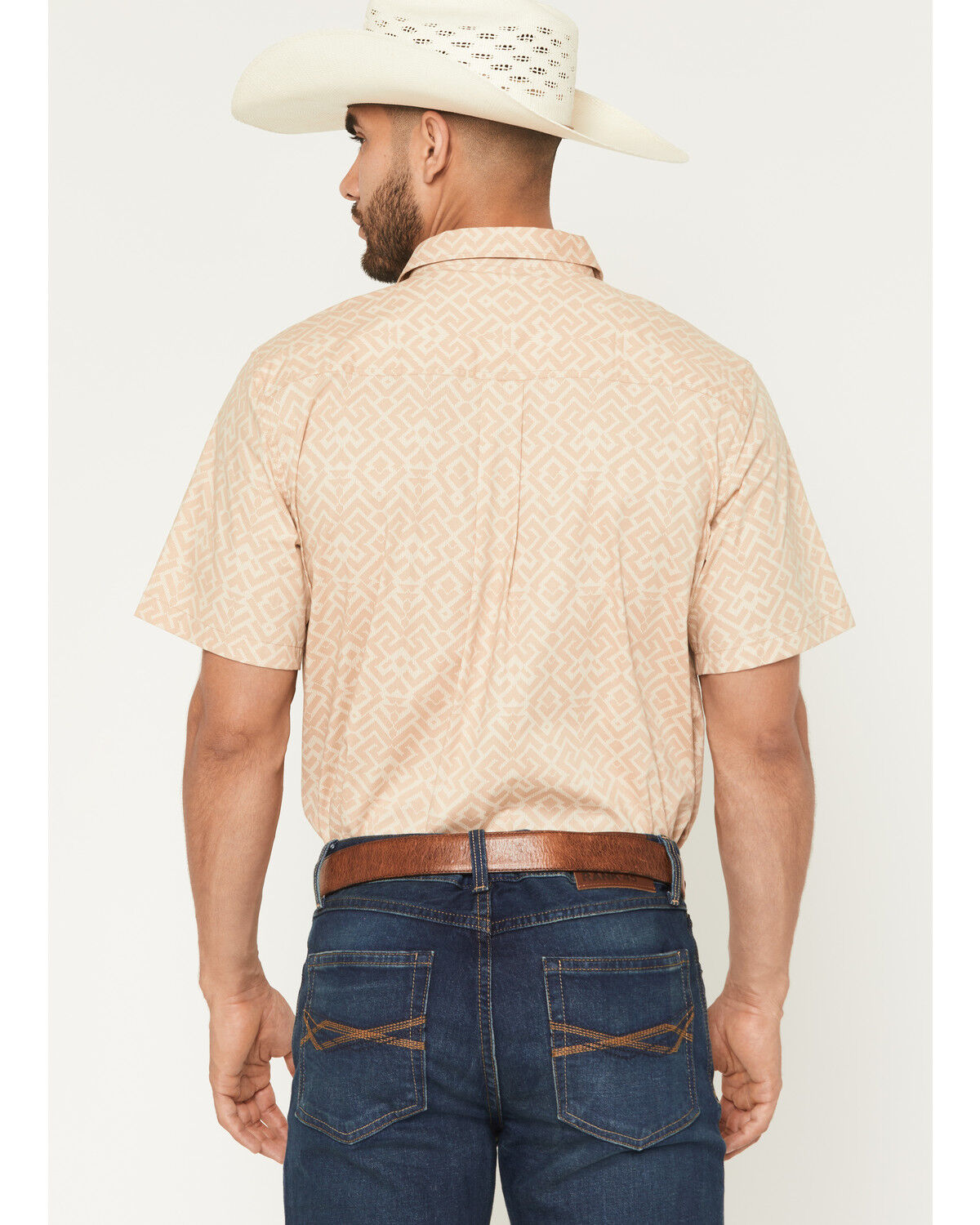 Image #4 - RANK 45® Men's Mustang 2 Geo Print Short Sleeve Button-Down Stretch Western Shirt, Tan, hi-res