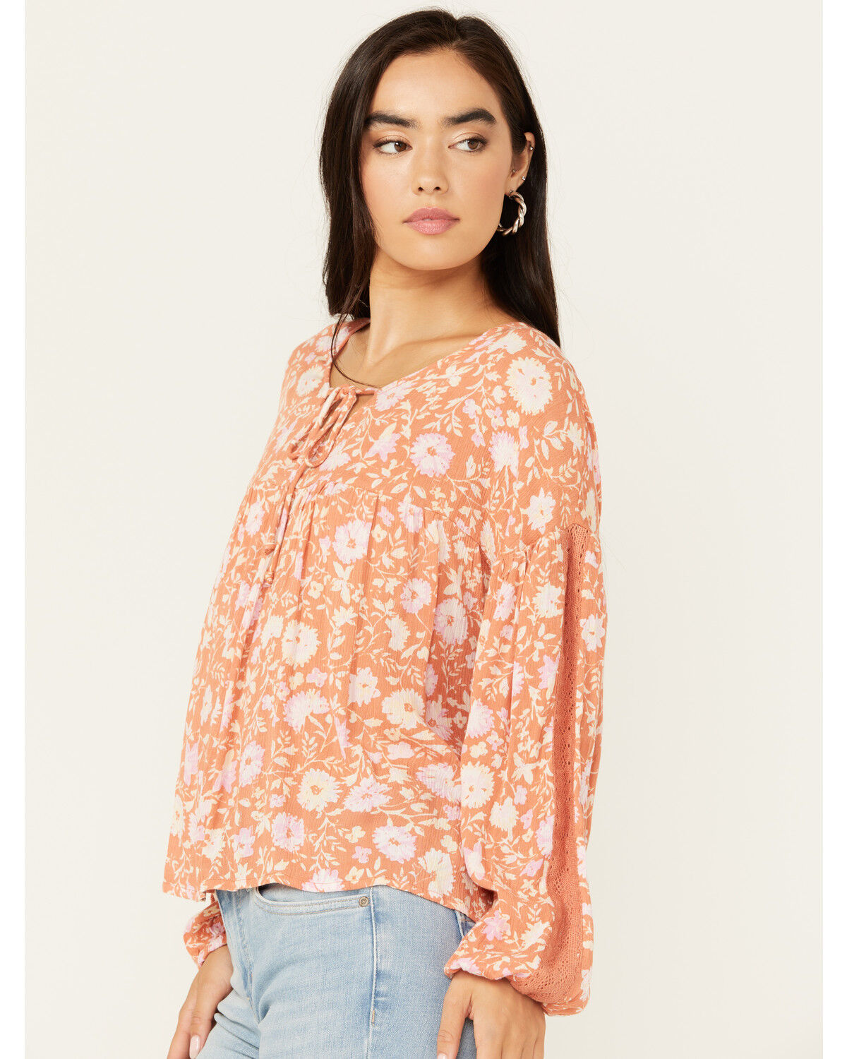 Image #2 - Sadie & Sage Women's With Love Floral Peasant Top, Coral, hi-res