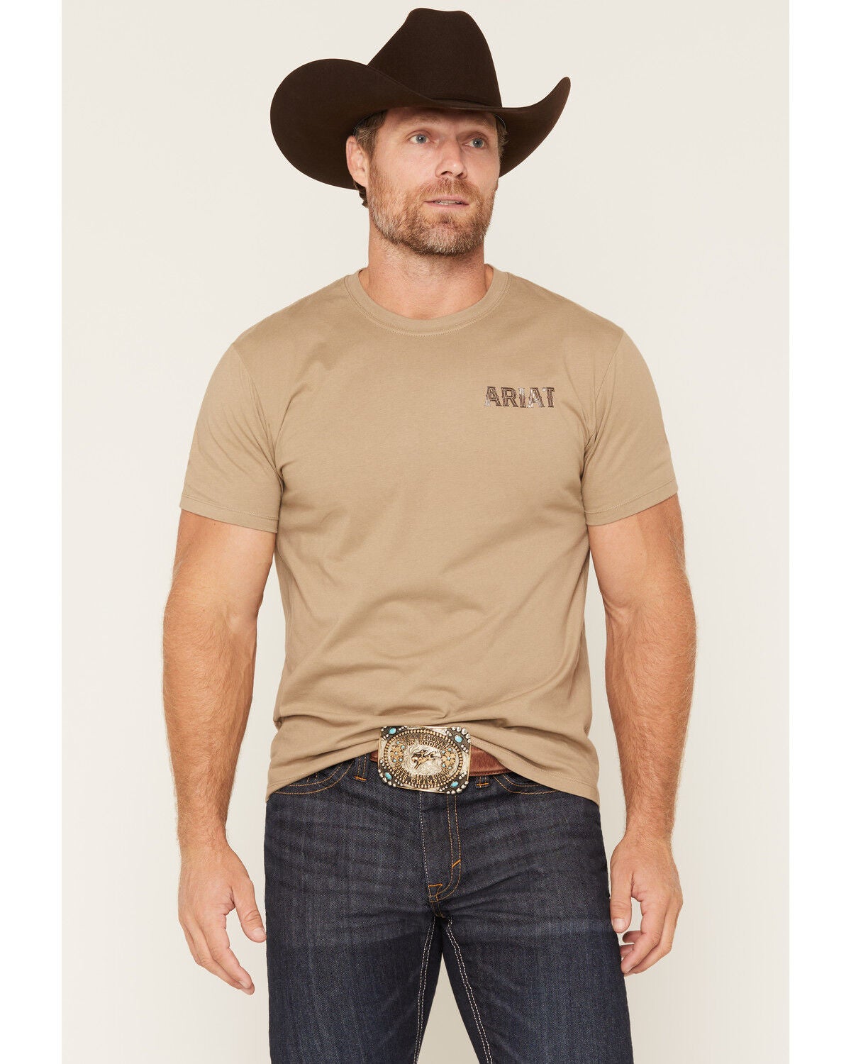 Image #2 - Ariat Men's Steer Lockup Short Sleeve Graphic T-Shirt, Taupe, hi-res