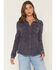 Image #1 - Wild Moss Women's Washed Lightweight Long Sleeve Button-Down Shirt, Navy, hi-res