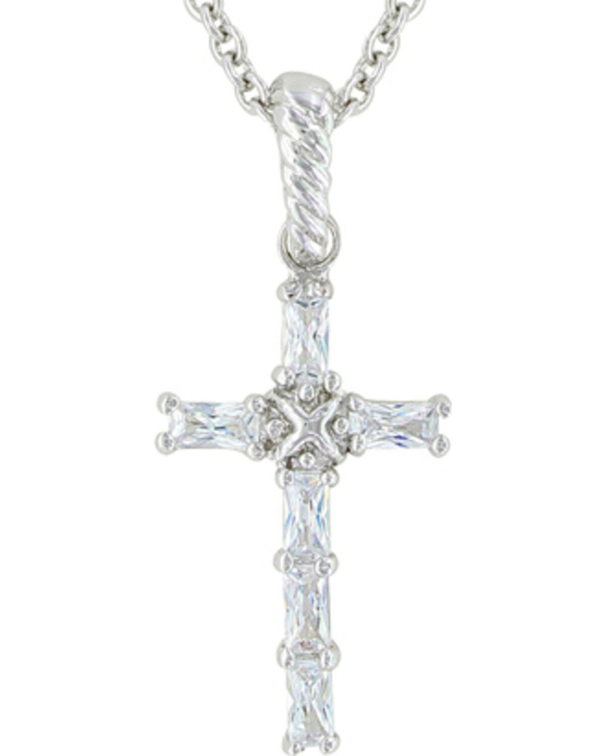 Image #2 - Montana Silversmiths Women's Acadian Cross Baguette Necklace, Silver, hi-res