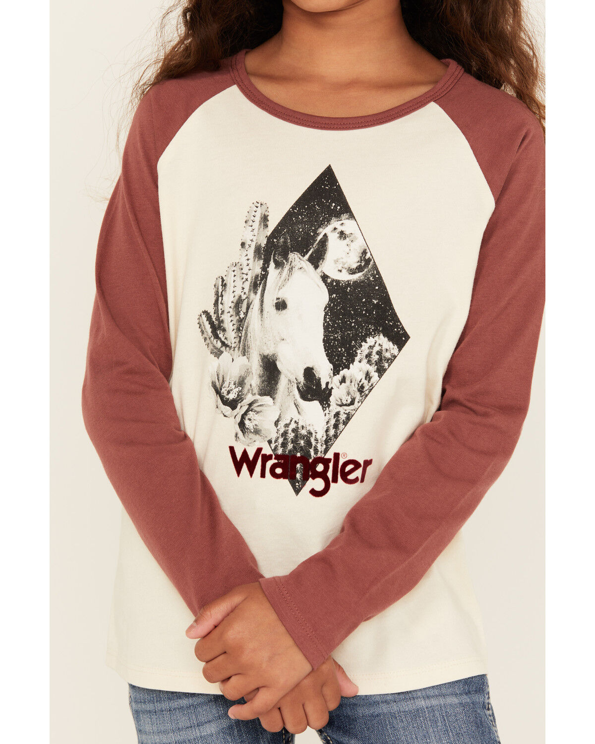 Image #3 - Wrangler Girls' Desert Logo Long Sleeve Graphic Shirt, Rust Copper, hi-res