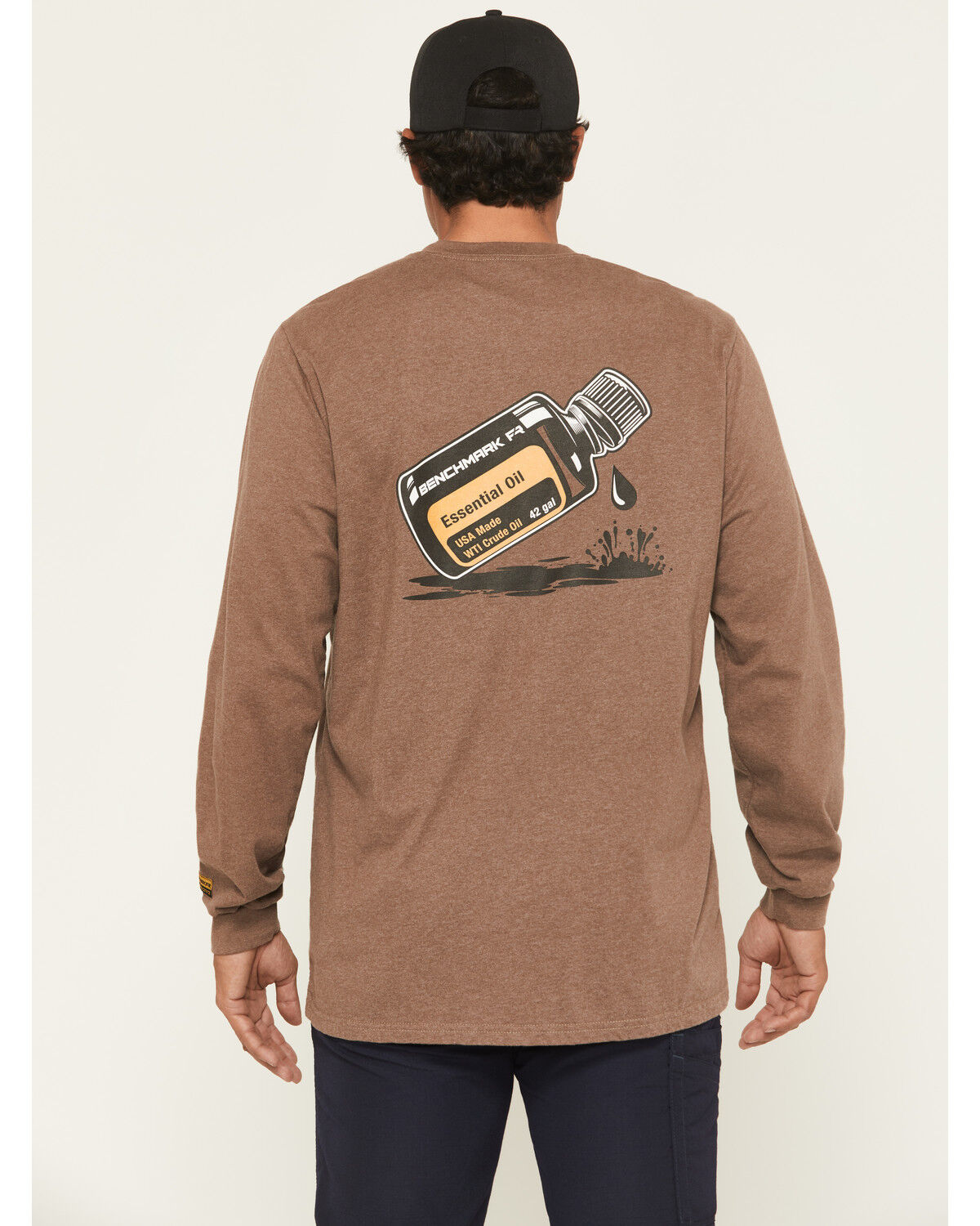Image #1 - Benchmark FR Men's FR Essential Oils Long Sleeve Graphic Work T-Shirt, Heather Brown, hi-res