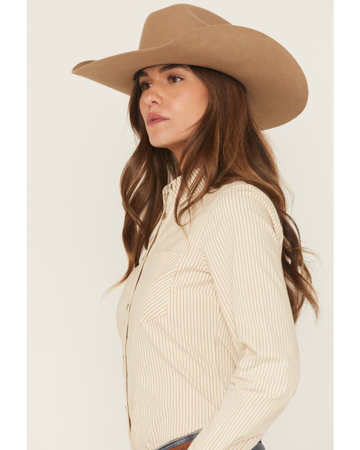 Image #2 - Shyanne Women's Striped Long Sleeve Button-Down Stretch Western Shirt, Sand, hi-res