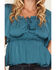 Image #3 - Shyanne Women's Hailey Satin Flounce Short Sleeve Peasant Blouse, Teal, hi-res