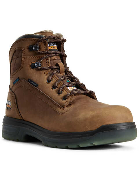 Ariat Men's Turbo Waterproof Work Boots - Carbon Toe, Brown, hi-res