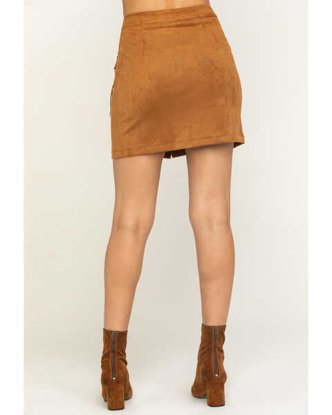 Image #2 - Flying Tomato Women's Fringe Pocket Mini Skirt, Camel, hi-res