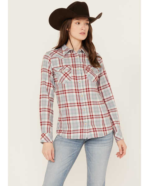 Image #1 - Wrangler Retro Women's Long Sleeve Snap Western Flannel Shirt, Steel Blue, hi-res