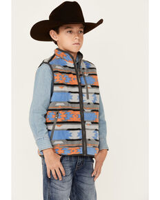 HOOey Boys' Southwestern Print Reversible Zip-Front Vest, Charcoal, hi-res