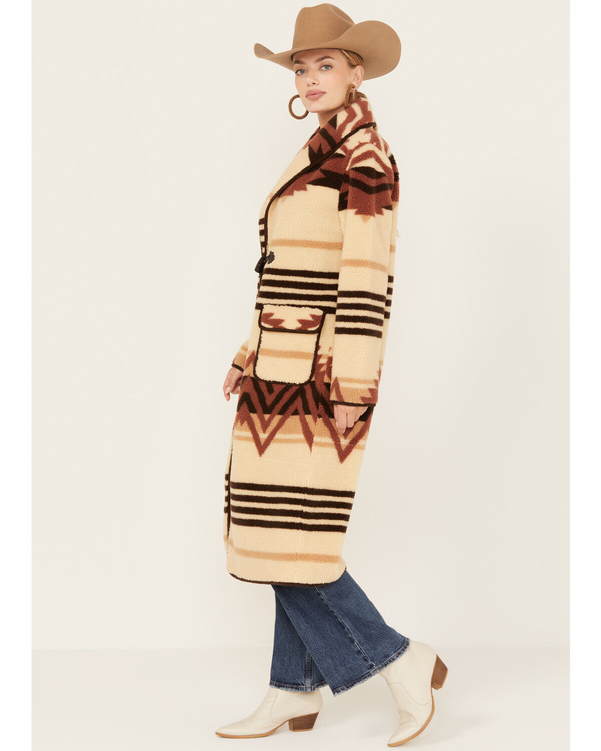 Image #2 - Tasha Polizzi Women's Enchanted Southwestern Print Sherpa Blanket Coat, Tan, hi-res