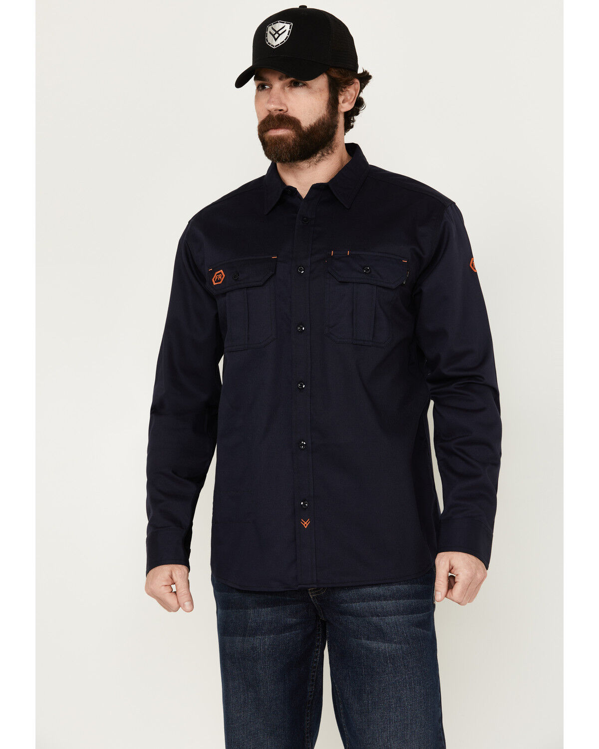 Image #1 - Hawx Men's FR Woven Long Sleeve Button-Down Work Shirt - Tall, Navy, hi-res