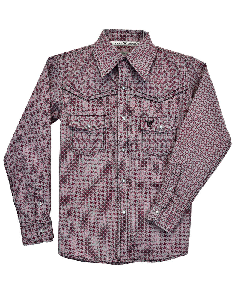 Cowboy Hardware Boys' Twisted Adobe Print Burgundy Long Sleeve Snap Shirt, Burgundy, hi-res