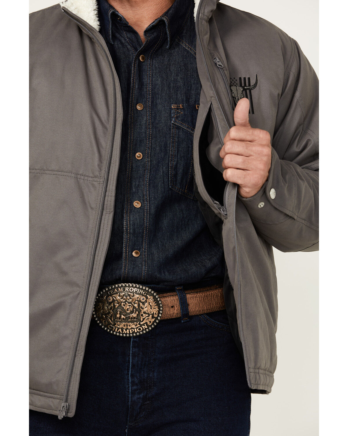 Image #3 - Cowboy Hardware Men's Embroidered Conceal Carry Softshell Jacket, Charcoal, hi-res