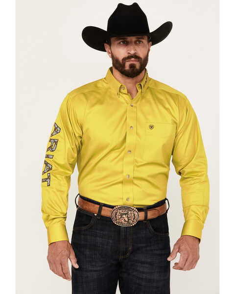 Ariat Men's Team Logo Twill Long Sleeve Button-Down Western Shirt, Yellow, hi-res