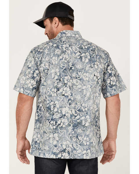 Image #4 - Scully Men's Floral Print Short Sleeve Button Down Western Shirt , Teal, hi-res
