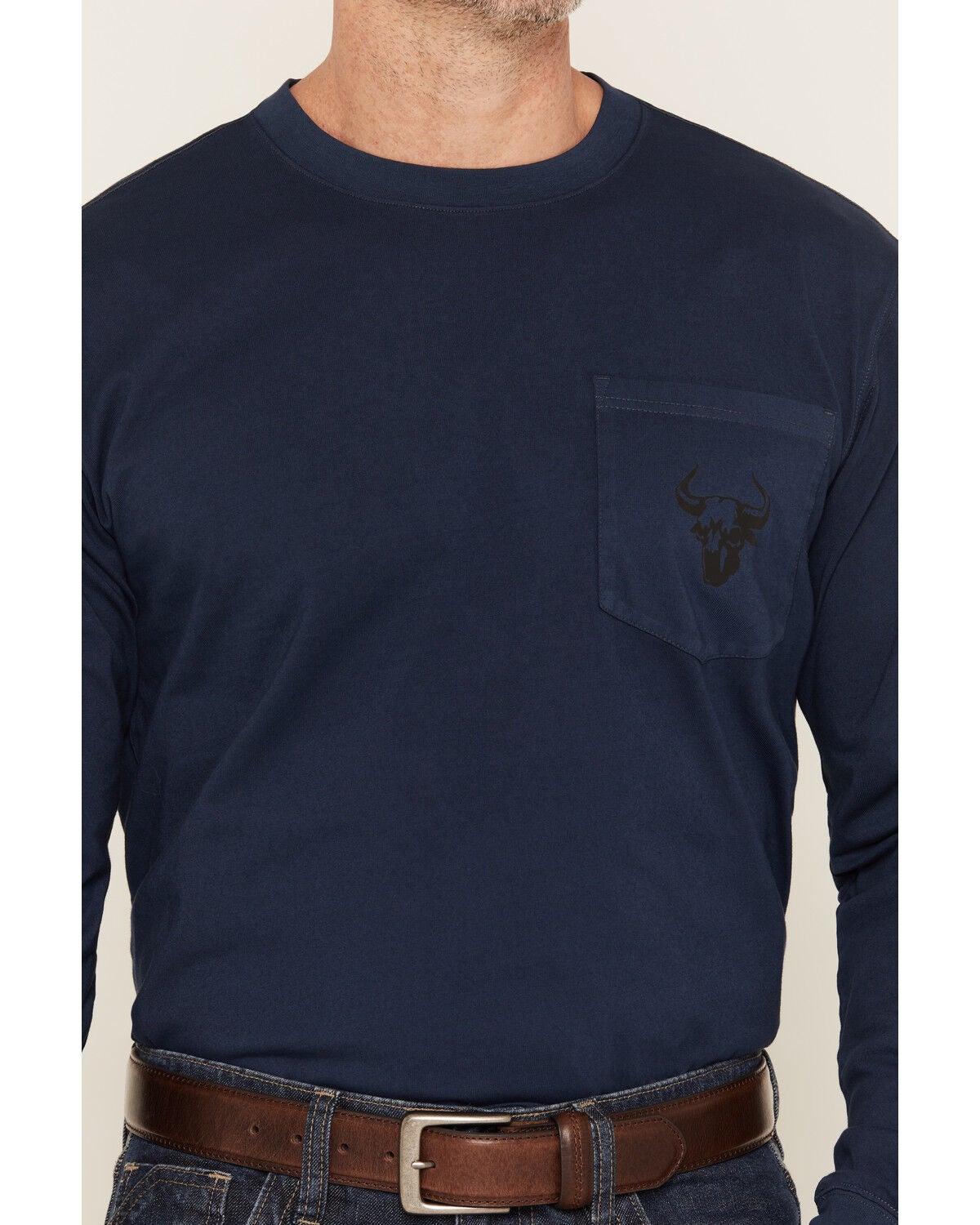 Image #3 - Cody James Men's FR Pocket Bull Solid Snap Long Sleeve Work Shirt, Navy, hi-res