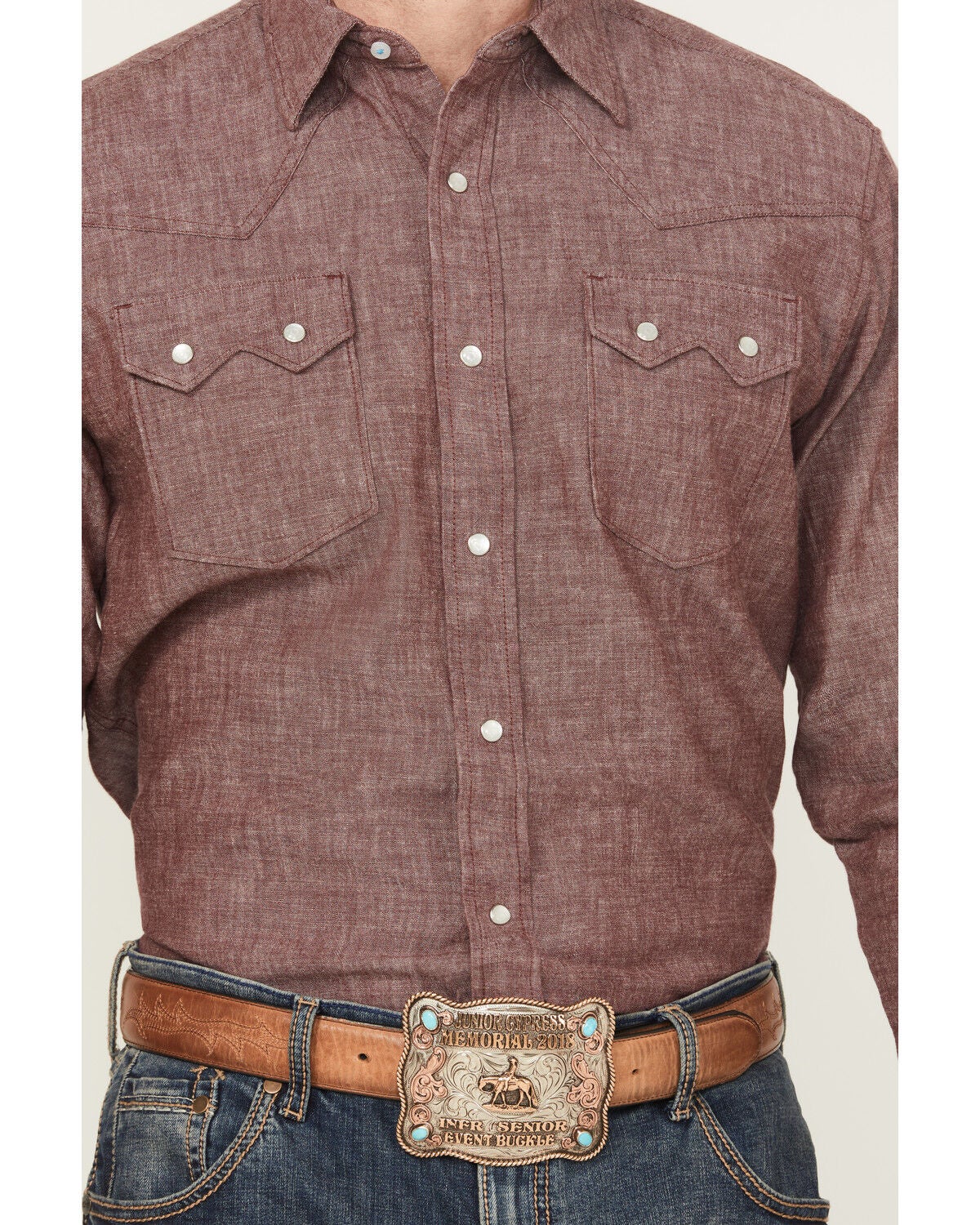 Image #3 - Wrangler X Cody Johnson Men's Textured Solid Long Sleeve Pearl Snap Western Shirt, Burgundy, hi-res