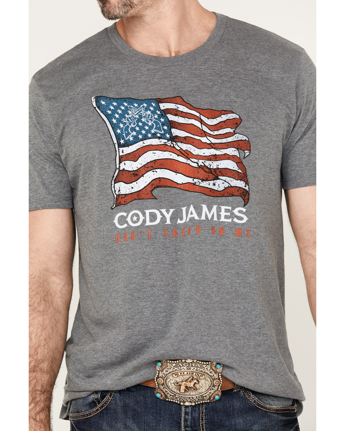 Image #3 - Cody James Men's Revolver Flag Short Sleeve Graphic T-Shirt, Heather Grey, hi-res