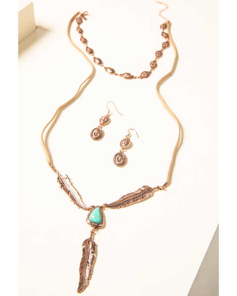 Shyanne Women's Desert Dreams Multi Layer Feather Jewelry Set, Rust Copper, hi-res