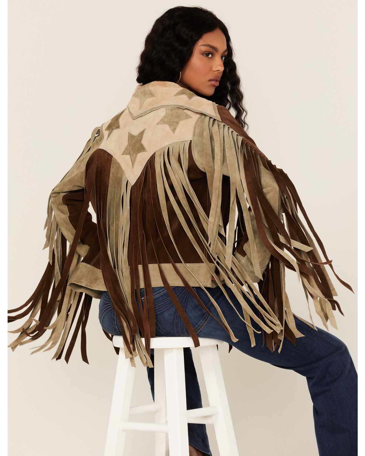 Image #2 - Understated Leather Women's Americana Star Fringe Suede Jacket, , hi-res