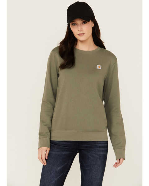 Image #1 - Carhartt Women's Relaxed Fit Midweight Crewneck Sweatshirt , Olive, hi-res