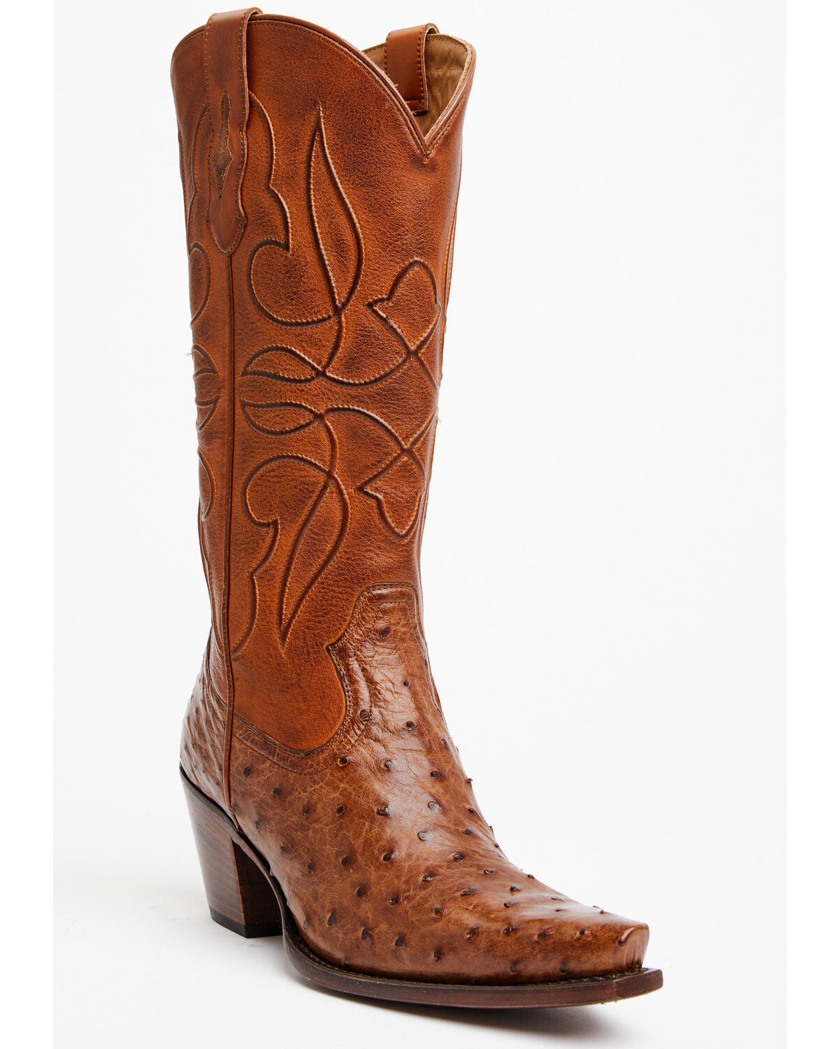 Shyanne Women's Blair Exotic Ostrich Western Boots - Snip Toe, Camel, hi-res