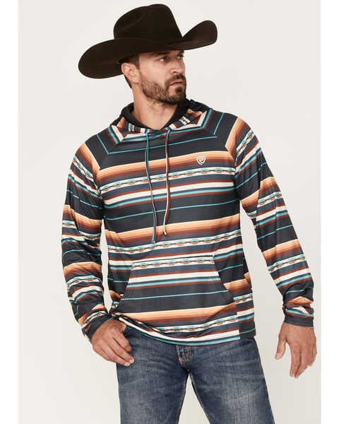 Rock & Roll Denim Men's Southwestern Stripe Print Hooded Sweatshirt, Black, hi-res