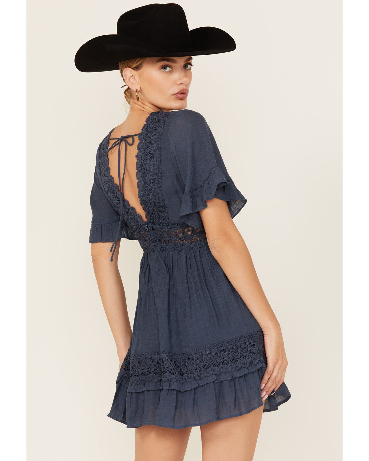 Image #4 - Wishlist Women's Solid Lace Trim Mini Dress, Blue, hi-res