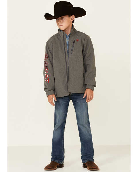 Image #2 - Ariat Boys' Americana Logo 2.0 Zip-Front Softshell Jacket , Charcoal, hi-res