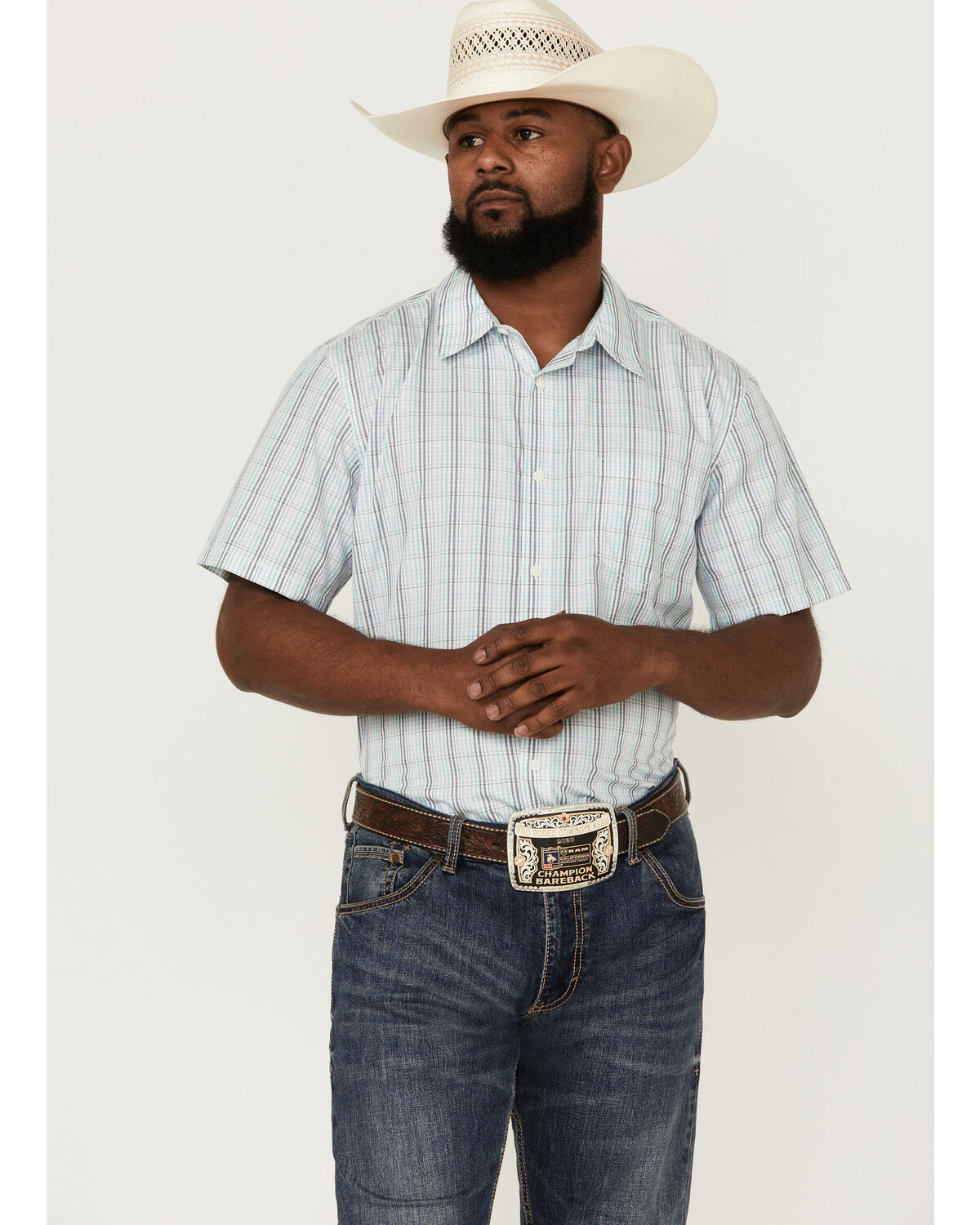Image #1 - Gibson Men's Big Sky Plaid Short Sleeve Button Down Western Shirt, Medium Blue, hi-res