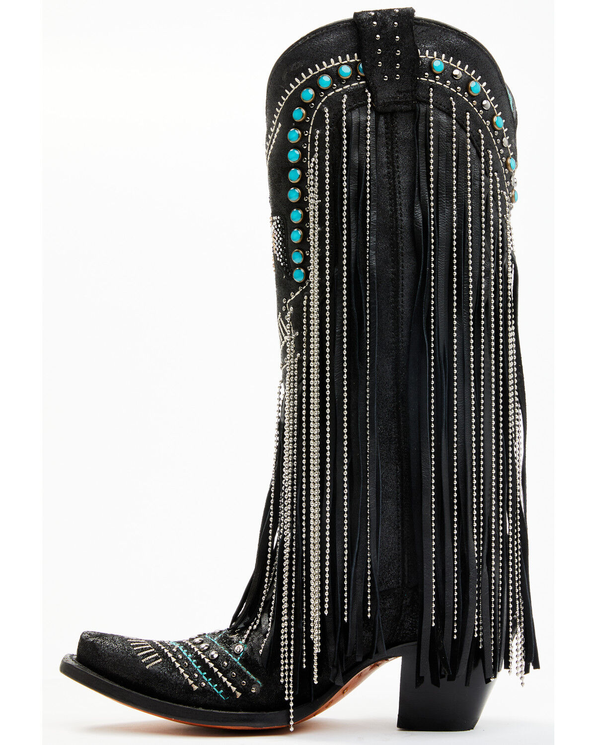 Image #3 - Corral Women's Embroidered and Crystal Eagle Fringe Western Boots - Snip Toe, Black, hi-res