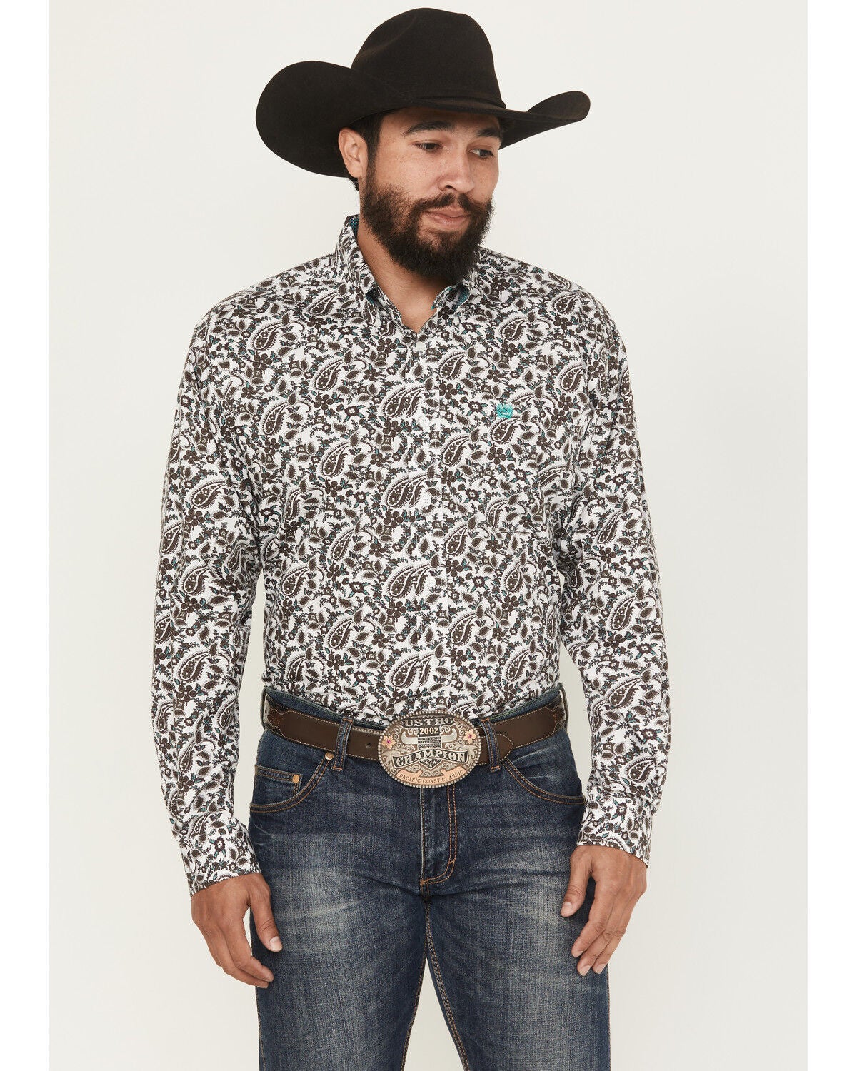 Image #1 - Cinch Men's Paisley Print Long Sleeve Button-Down Western Shirt, White, hi-res