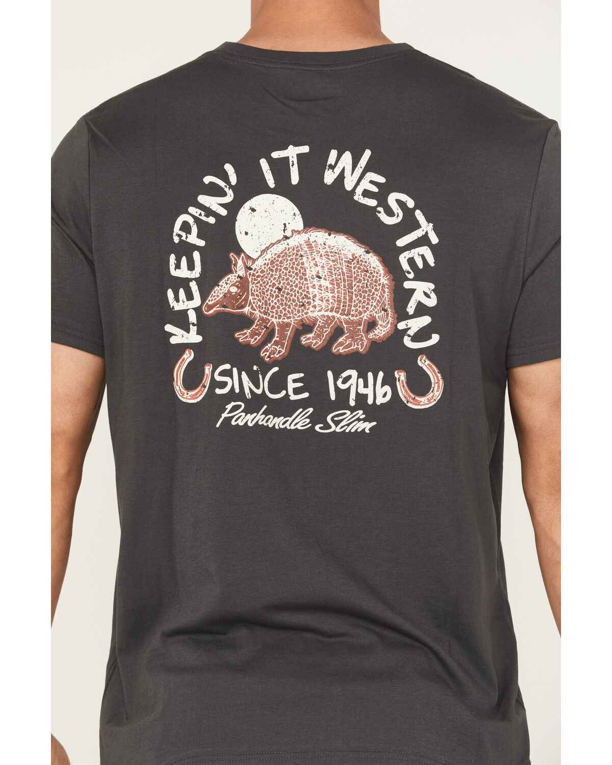 Image #4 - Panhandle Slim Men's Armadillo Short Sleeve Graphic T-Shirt, Charcoal, hi-res