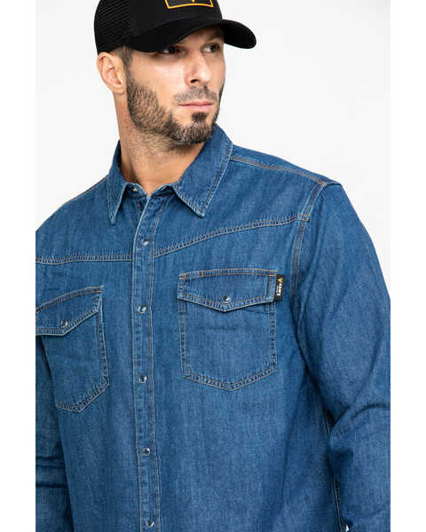Hawx Men's Stonewashed Denim Snap Western Long Sleeve Work Shirt - Tall , Blue, hi-res