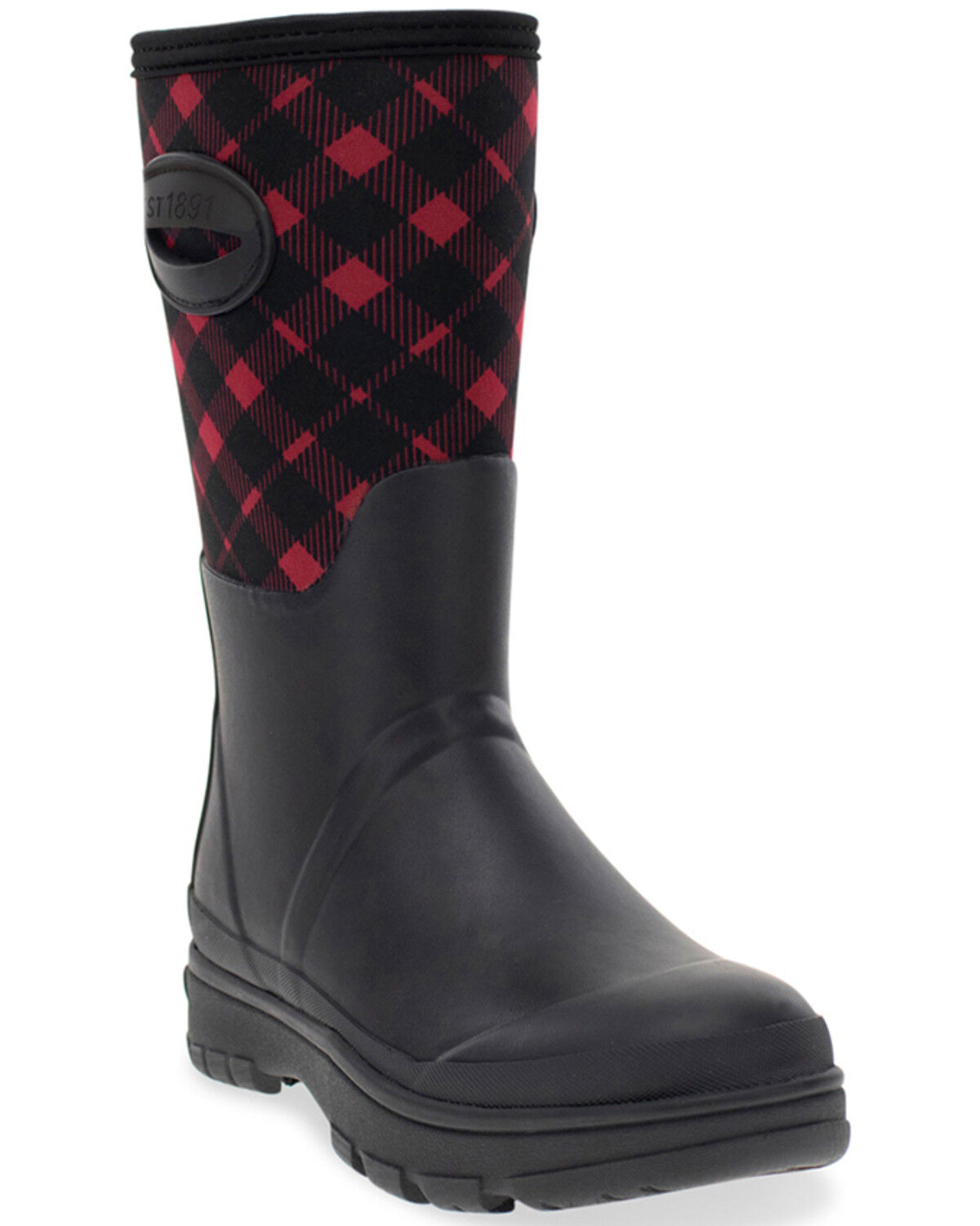 Image #1 - Western Chief Women's Polarprene Buffalo Check Faux Fur Mid Rubber Boots, Black, hi-res
