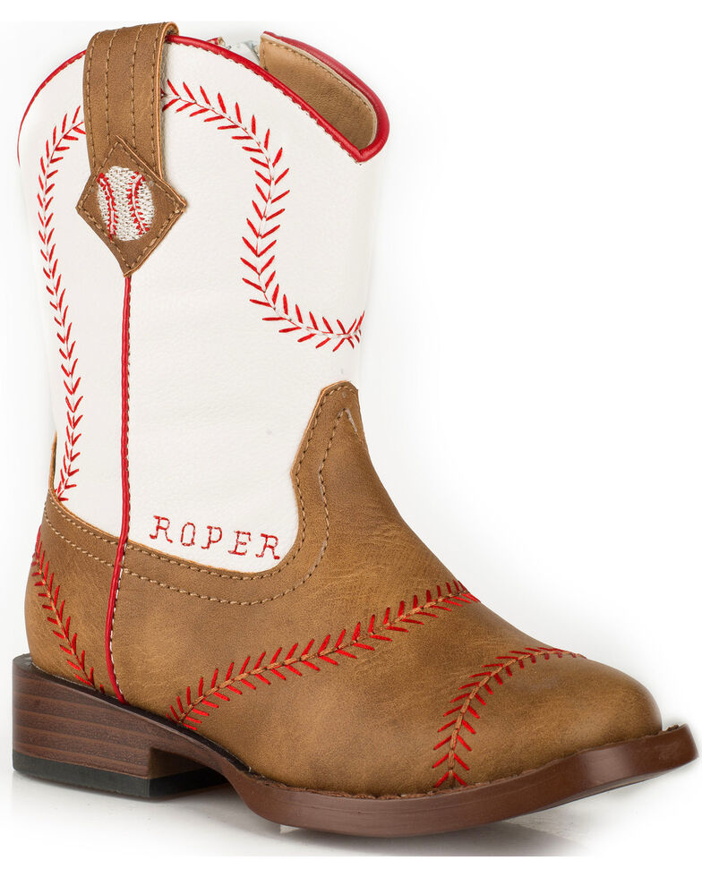 Roper Toddler Boys' Baseball Cowboy Boots - Square Toe, Tan, hi-res