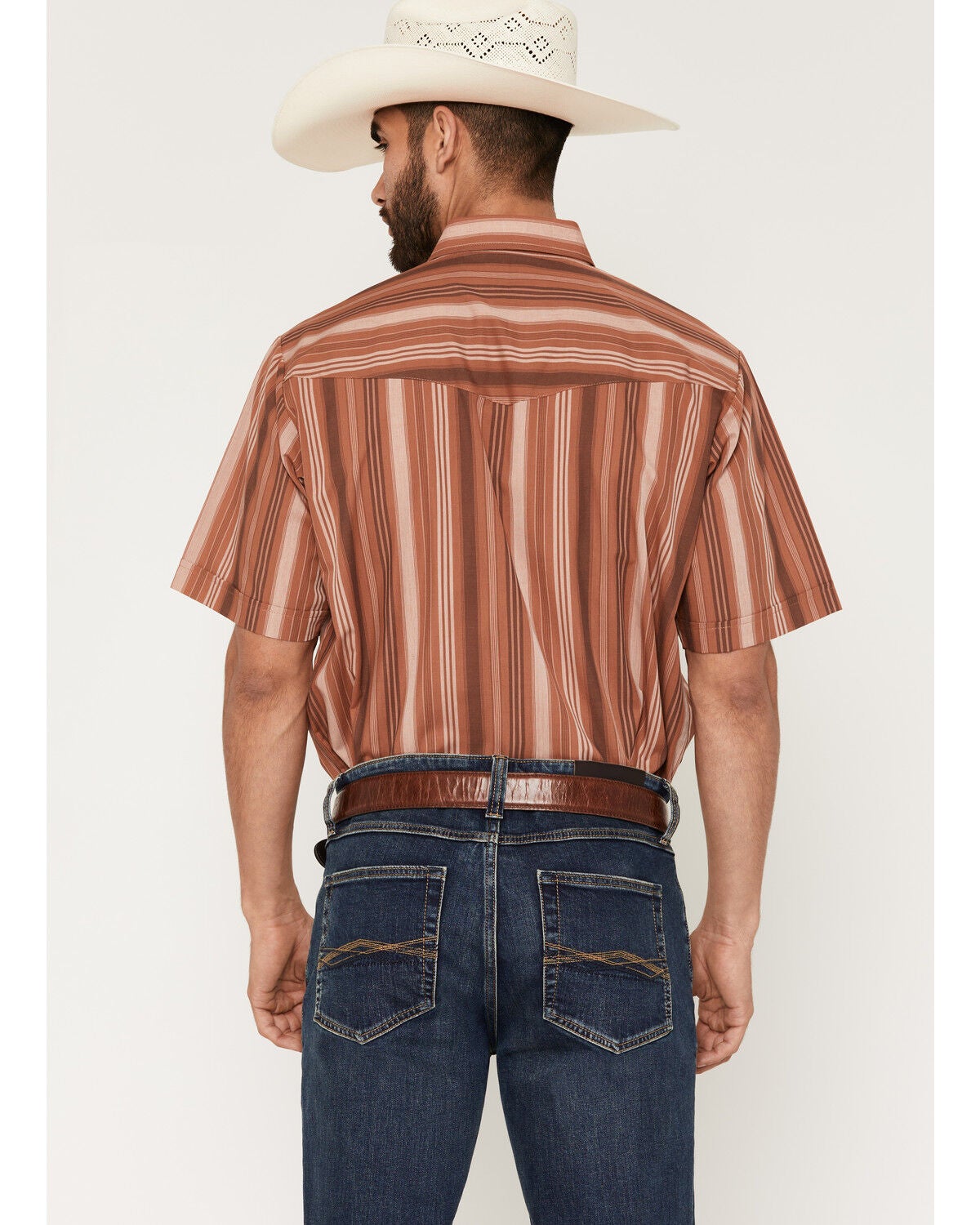 Image #4 - Ely Walker Men's Striped Short Sleeve Pearl Snap Western Shirt, Rust Copper, hi-res