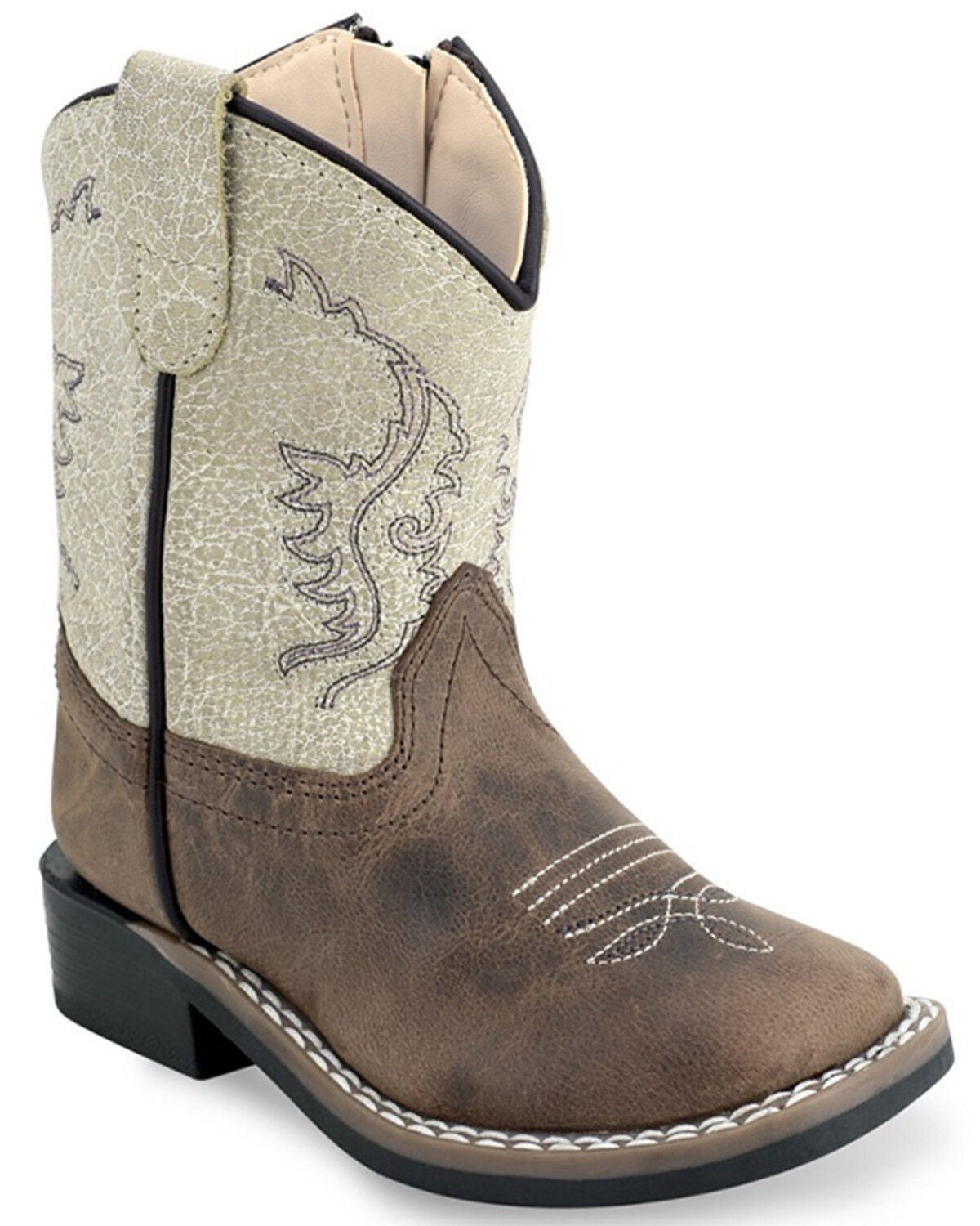 Old West Toddler Boys' Western Boots - Broad Square Toe, White, hi-res