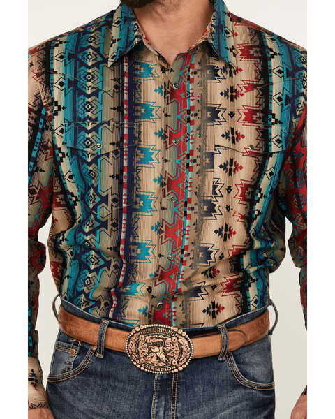 Image #3 - Wrangler Men's Checotah Southwestern Print Long Sleeve Pearl Snap Western Shirt, , hi-res